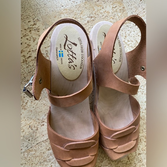 LOTTA FROM STOCKHOLM Tan Leather Peep Toe Clogs Spruzzato Seconds Size 10.5 42 - Picture 6 of 12